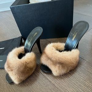 Saint Laurent Roy Mink Fur & Leather Mules
